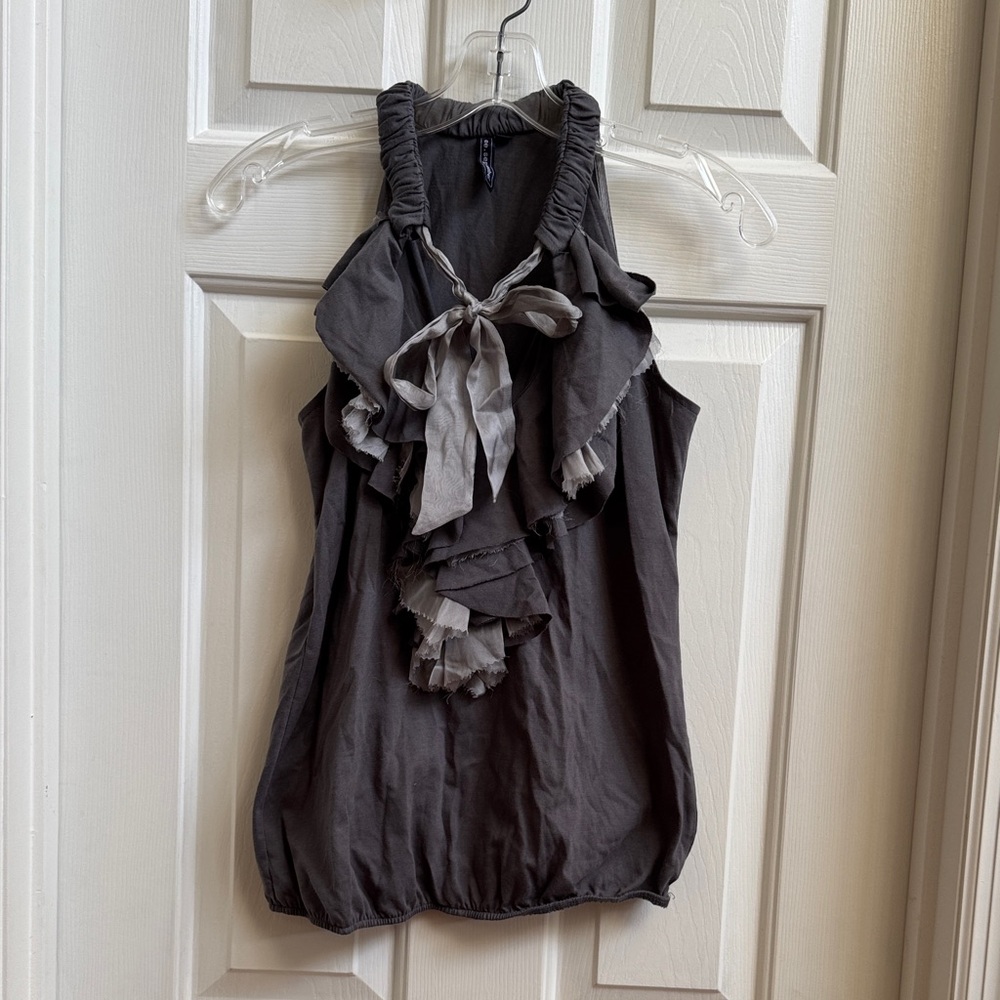 Source Unknown Charcoal Ruffled Blouse - image 1